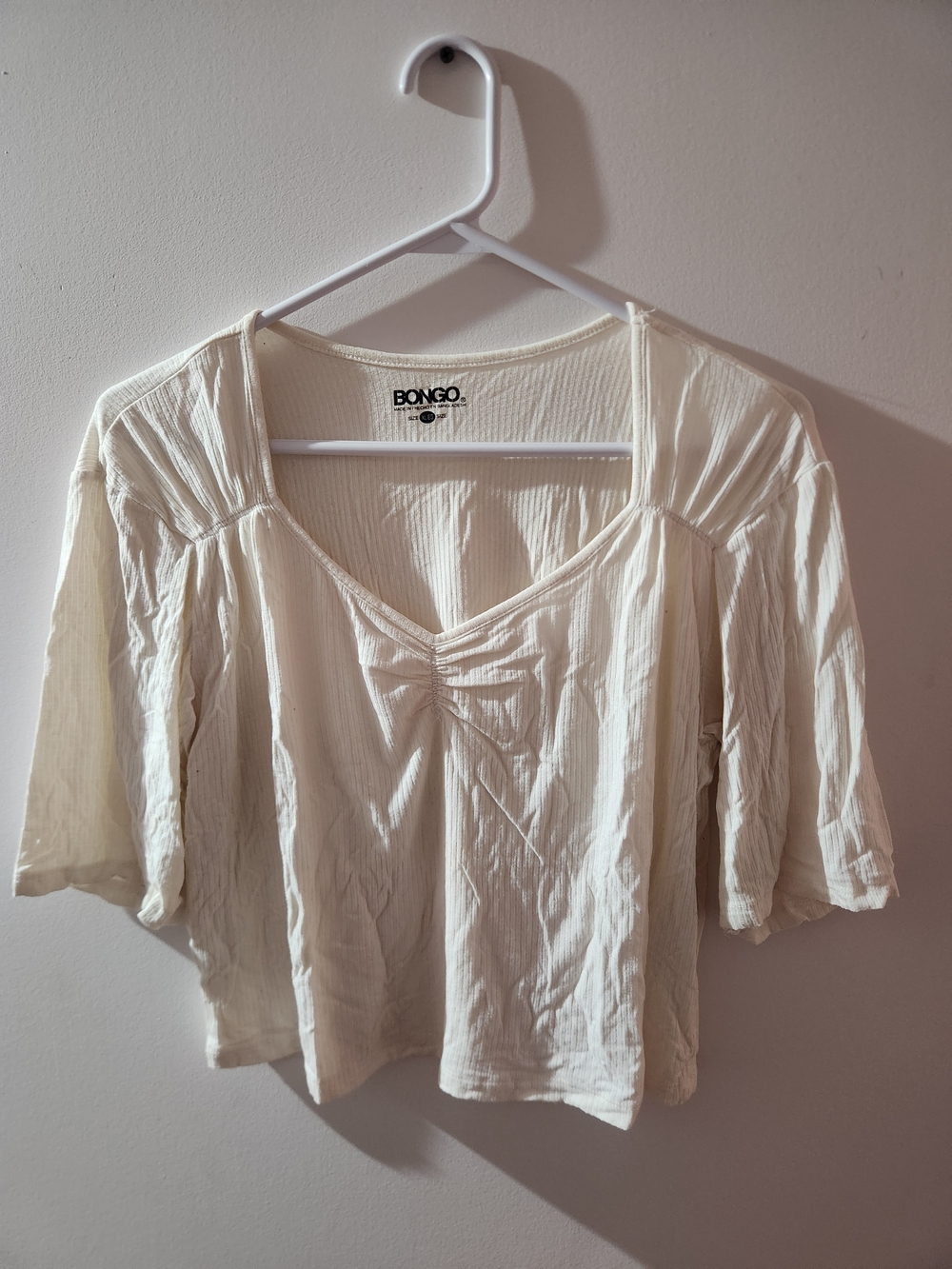 BONGO Cream Short Sleeve V-Neck Crop Top